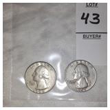 Two Washington Silver quarters