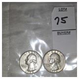 Two Washington Silver quarters