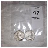 Two Washington Silver quarters