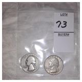 Two Washington Silver quarters