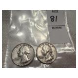 Two Washington Silver Quarters