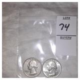 Two Washington Silver quarters
