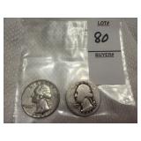 Two Washington Silver Quarters