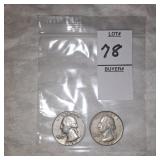 Two Washington Silver quarters