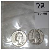 Two Washington Silver quarters