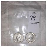 Two Washington Silver quarters