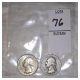 Two Washington Silver quarters