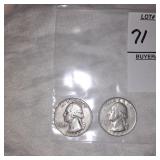 Two Washington Silver quarters