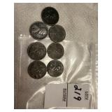 Seven 1943 US steel Lincoln wheat pennies