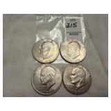 Four Eisenhower "Ike" one-dollar coins