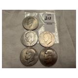 Five Eisenhower "Ike" one-dollar coins