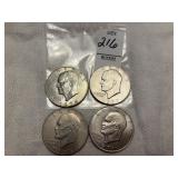 Four Eisenhower "Ike" one-dollar coins