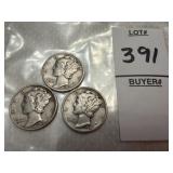 Three United States Mercury Dimes