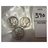 Three United States Mercury Dimes