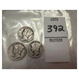 Three United States Mercury Dimes