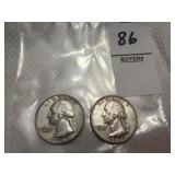 Two Washington Silver Quarters