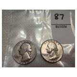 Two Washington Silver Quarters