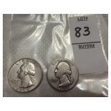 Two Washington Silver Quarters