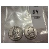 Two Washington Silver Quarters