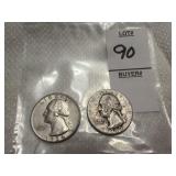 Two Washington Silver Quarters