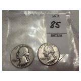 Two Washington Silver Quarters