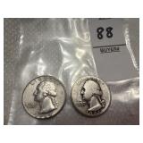 Two Washington Silver Quarters