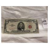 1963 $5 United States Note features a distinctive