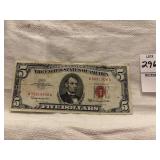 1963 $5 United States Note features a distinctive
