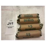 Four rolls of nonspecific U.S. dimes