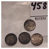 4  Netherlands East Indies 1/10 Gulden Coins