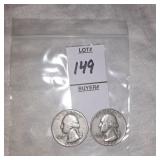 Two Silver Washington quarters