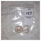 Two Silver Washington quarters