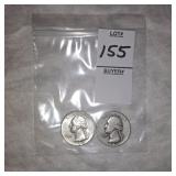Two Silver Washington quarters