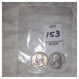 Two Silver Washington quarters