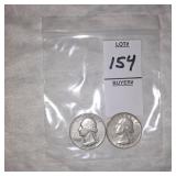 Two Silver Washington quarters