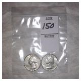 Two Silver Washington quarters