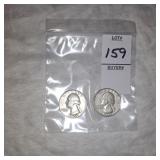 Two Silver Washington quarters