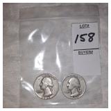 Two Silver Washington quarters