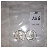 Two Silver Washington quarters