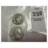 1942 and 1950 U.S. Washington quarter