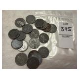 Twenty 1943 Lincoln steel wheat pennies