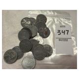 Twenty 1943 Lincoln steel wheat pennies