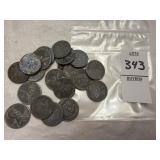 Twenty 1943 Lincoln steel wheat pennies