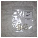 Two Silver Washington quarters