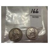 Two Washington Silver quarters