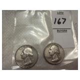 Two Washington Silver quarters