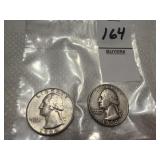 Two Washington Silver quarters