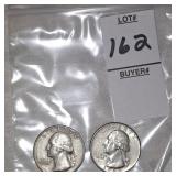 Two Silver Washington quarters