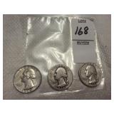 Three Washington Silver quarters