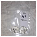 Two Silver Washington quarters